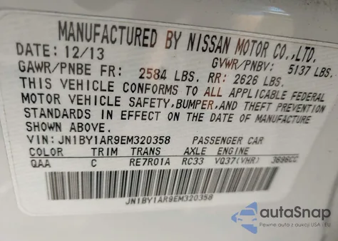 2014 Infiniti Q70 3.7X из США, поврежденный, VIN JN1BY1AR9EM320358